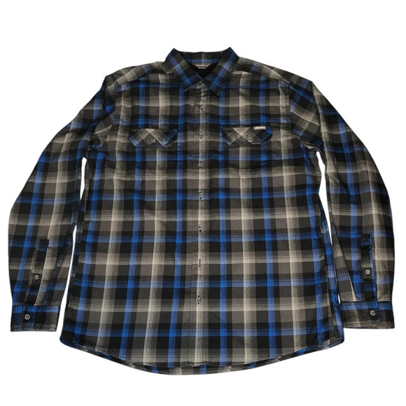 Eddie Bauer Men's Blue Black Gray Plaid Flannel Long Sleeve Shirt | Size TXL - Picture 2 of 8